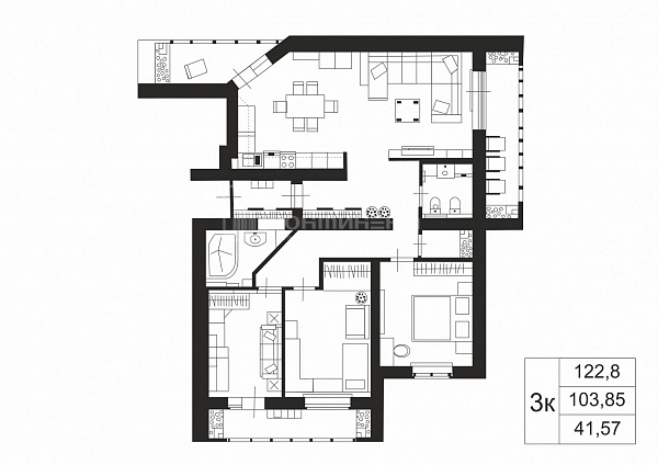 3-к квартира, 122.8 кв.м.