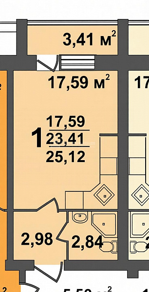 Студия, 23.6 кв.м.